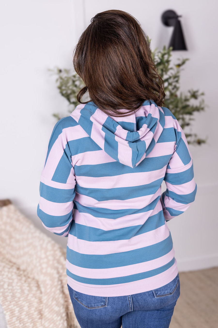 WAREHOUSE Rylie Striped Lightweight Hoodie - Blue and Purple