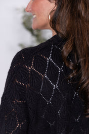 WAREHOUSE Open Knit Cardigan - Black