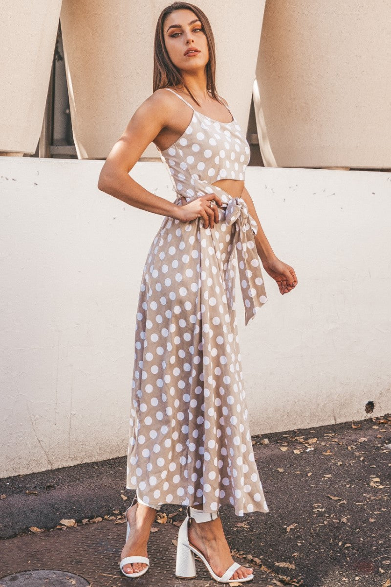 Polka Dot Peek-A-Boo Dress- Beige