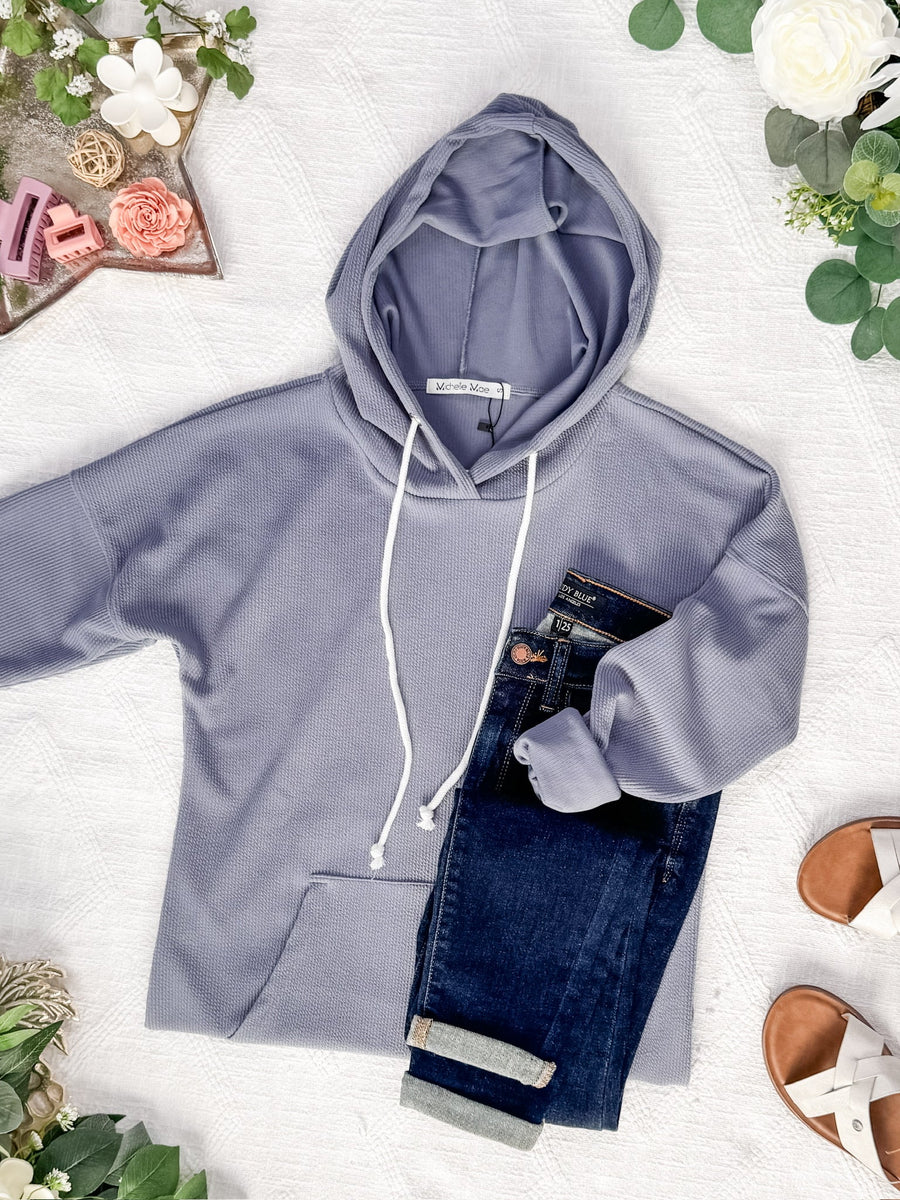 WAREHOUSE Kacey Ribbed Hoodie - Dusty Blue