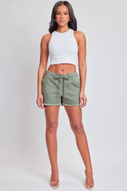 Frayed Hem Pull-on Shorts: Evergreen