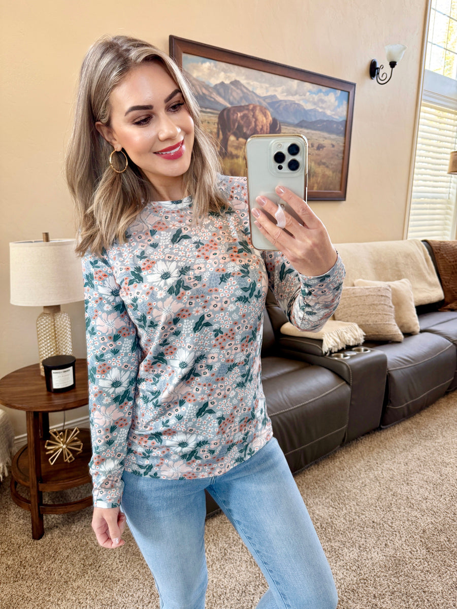 WAREHOUSE Blair Long Sleeve Top - Ditsy Blush Floral