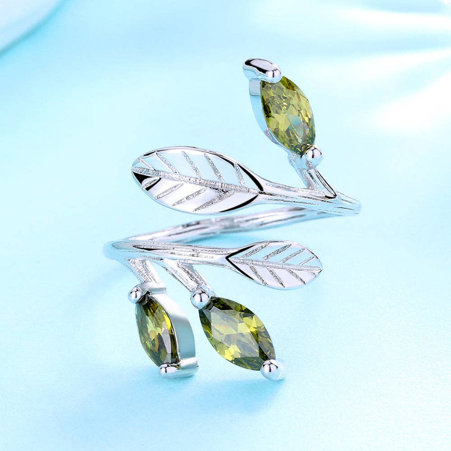 Sterling Silver Leaf Ring with Peridot Crystal