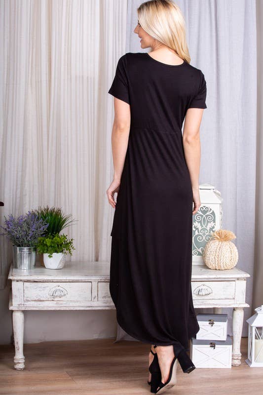 Hi Low Maxi Wrap Dress- Black