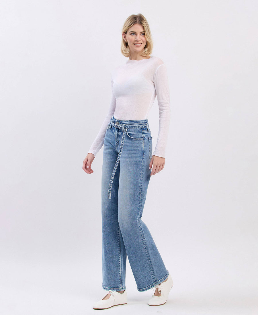 Olivia- High Rise Self Belt Wide Leg
