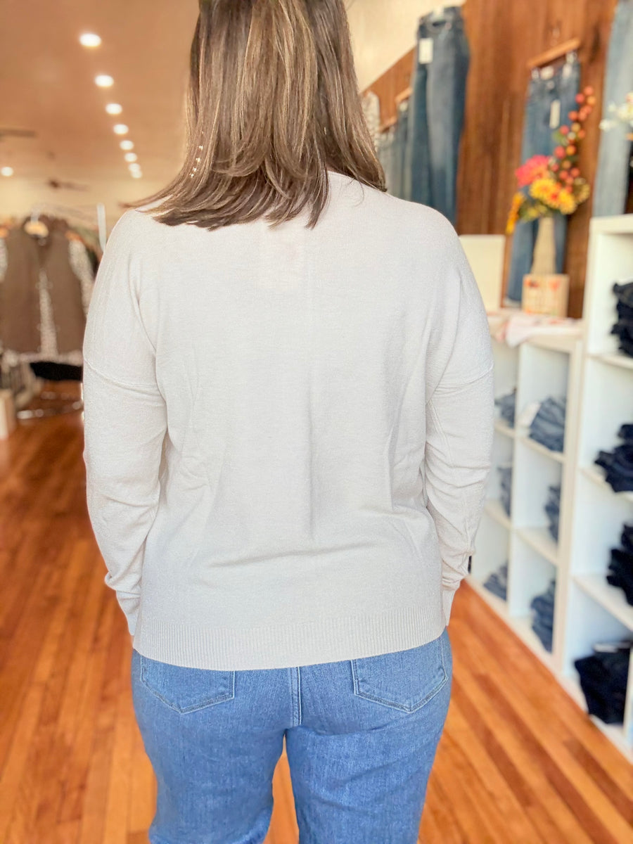 Front Seam Sweater with Side Slits- Sand