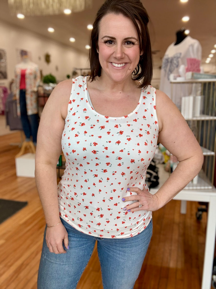 Luxe Crew Tank - Micro Ivory Floral