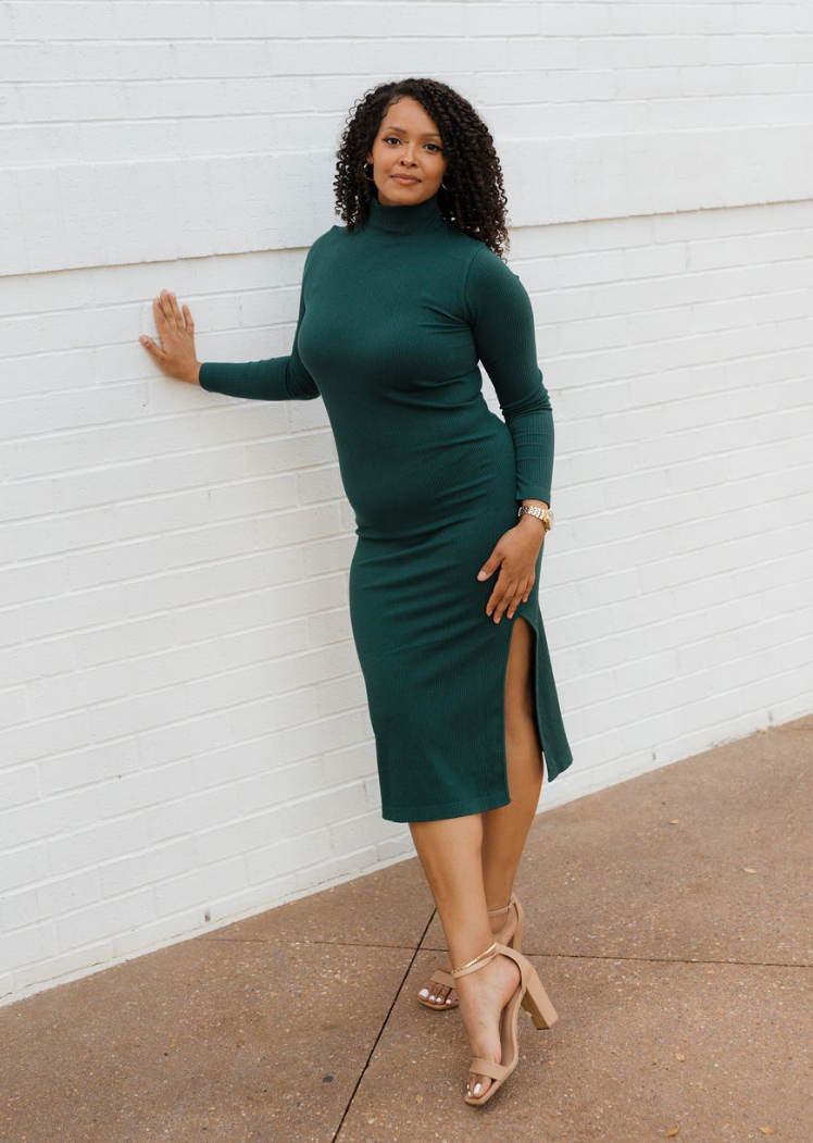 Ribbed Long Sleeve Turtleneck Dress