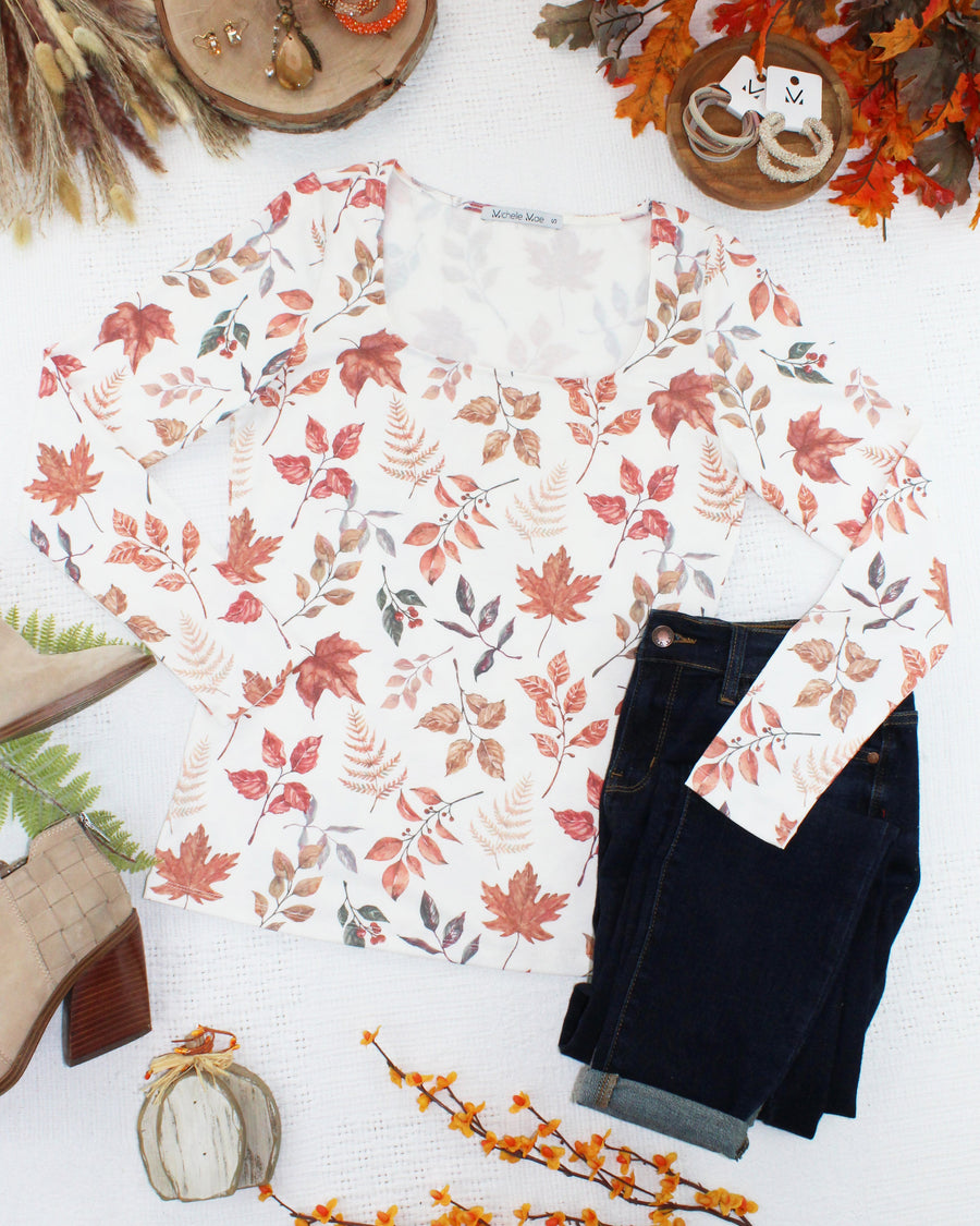 WAREHOUSE ONLY Alyssa Long Sleeve Top - Harvest Leaves