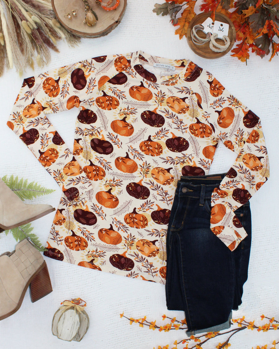 WAREHOUSE ONLY Blair Long Sleeve Top - Autumn Gourds
