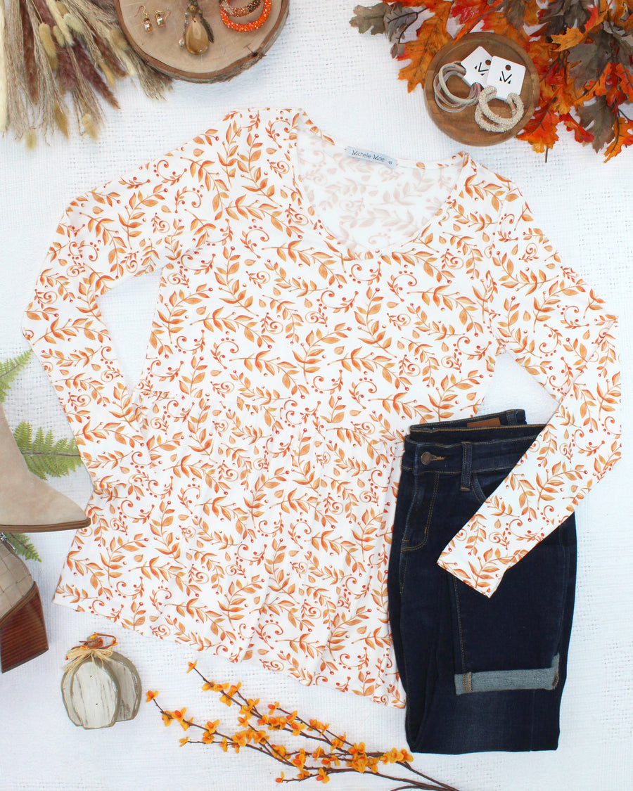 WAREHOUSE ONLY Long Sleeve Sarah Ruffle Top - Autumn Vines