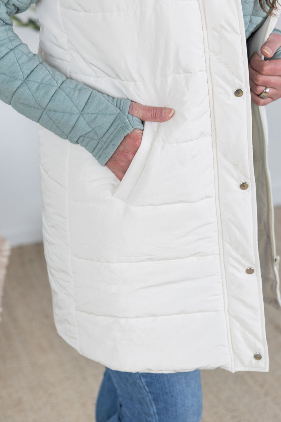 WAREHOUSE Harlow Long Vest - Cream