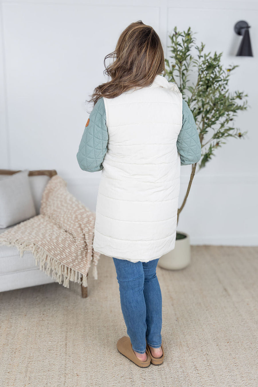 WAREHOUSE Harlow Long Vest - Cream