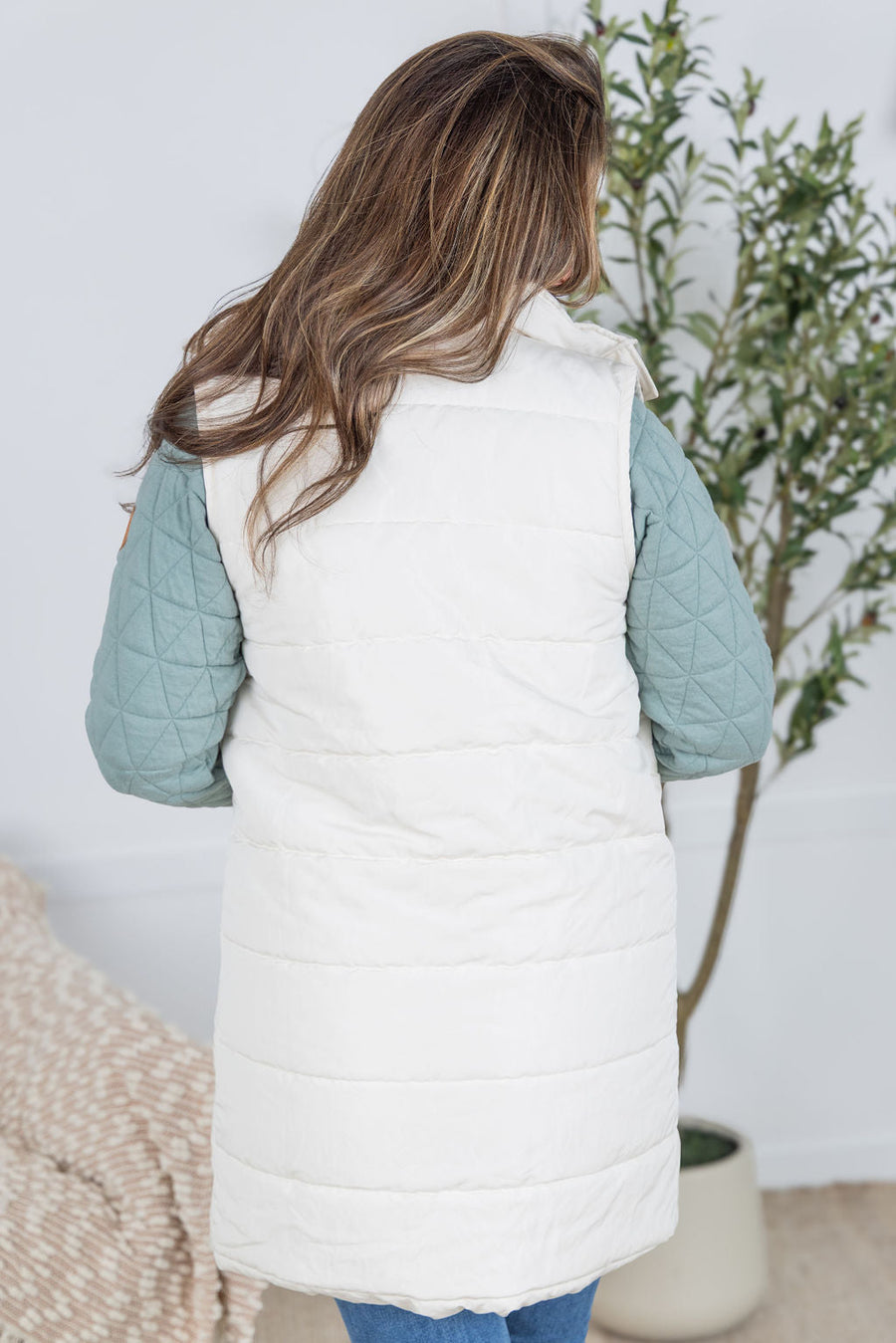 WAREHOUSE Harlow Long Vest - Cream