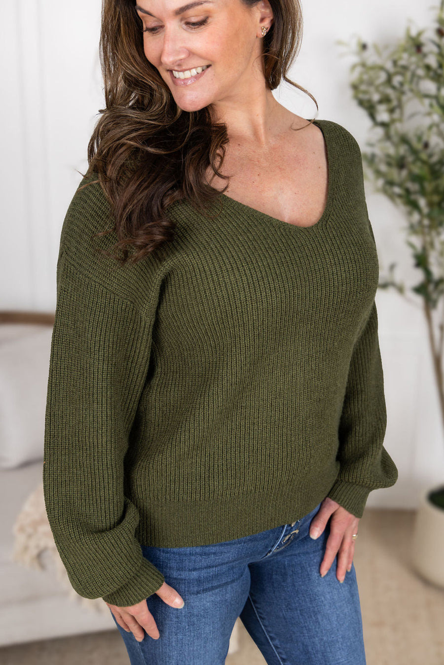 WAREHOUSE Bethany Bow Knit Sweater - Olive