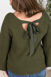 WAREHOUSE Bethany Bow Knit Sweater - Olive