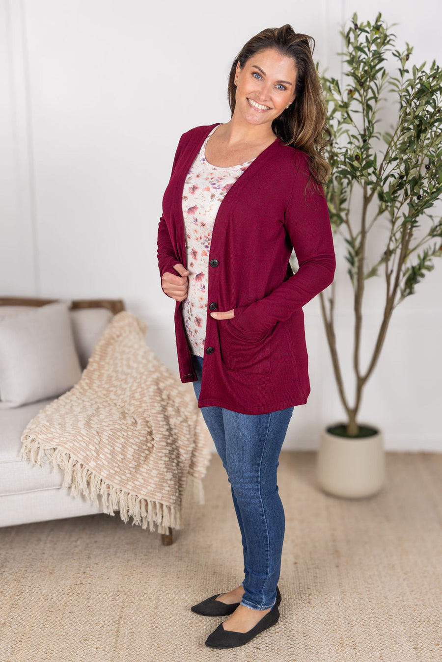 WAREHOUSE Cori Cardigan - Burgundy