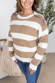 WAREHOUSE Tan and Ivory Stripe Sweater