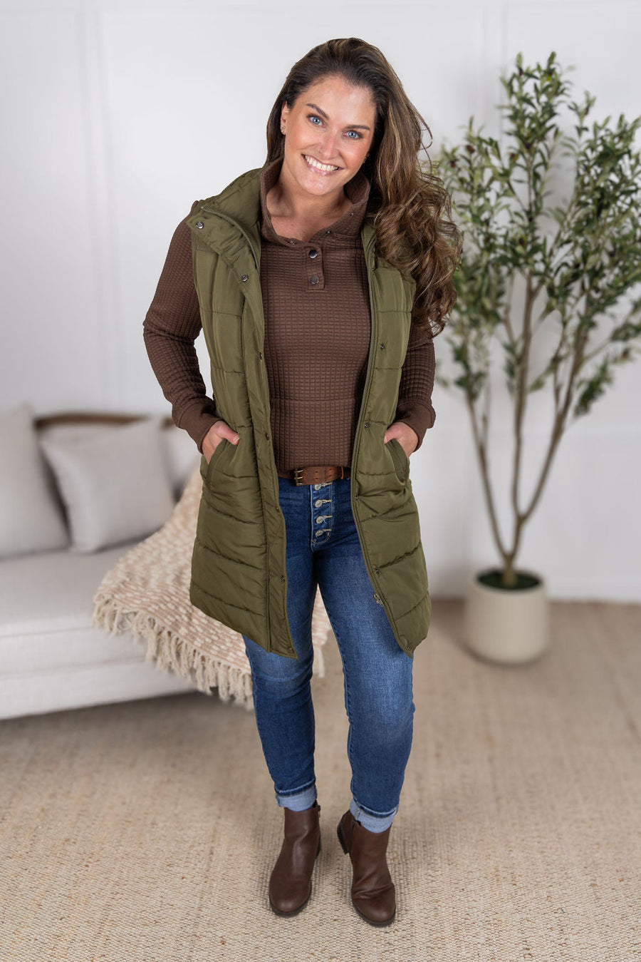 WAREHOUSE Whitley Waffle Snap Pullover - Brown