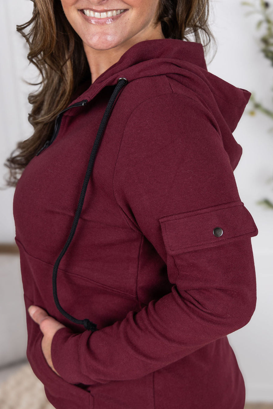 WAREHOUSE Pixie Pocket Halfzip Hoodie - Burgundy