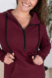 WAREHOUSE Pixie Pocket Halfzip Hoodie - Burgundy
