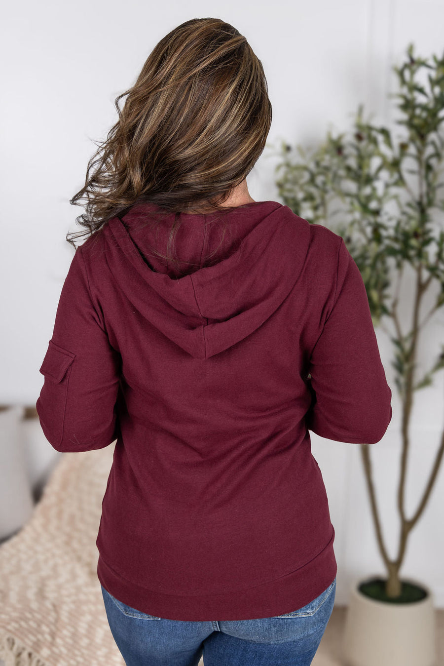 WAREHOUSE Pixie Pocket Halfzip Hoodie - Burgundy