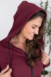 WAREHOUSE Pixie Pocket Halfzip Hoodie - Burgundy