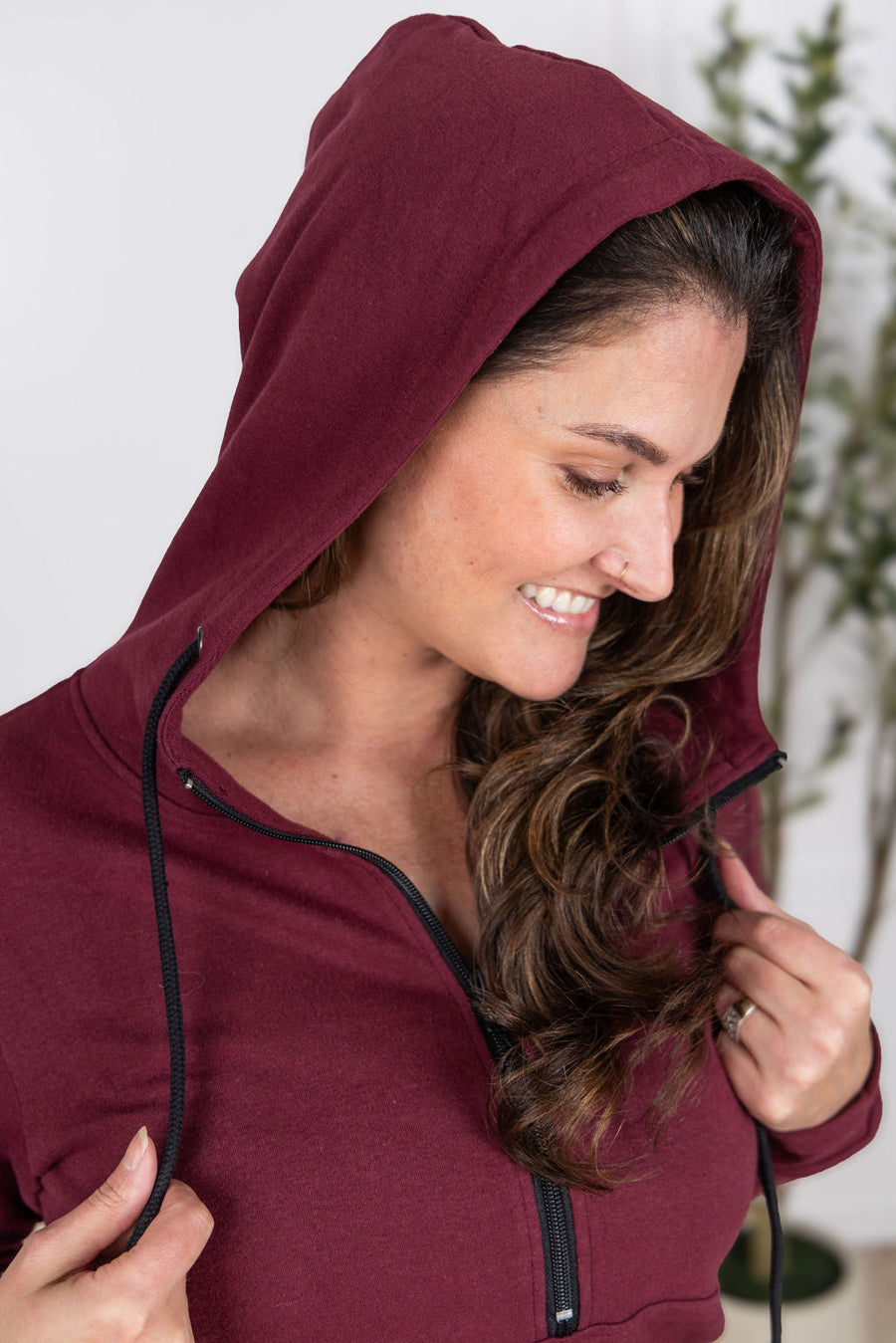 WAREHOUSE Pixie Pocket Halfzip Hoodie - Burgundy
