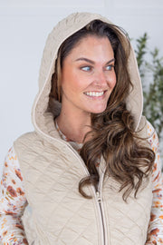 WAREHOUSE Heather Hooded Vest - Beige