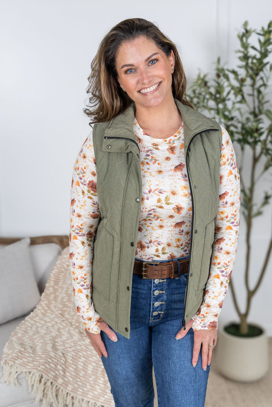 WAREHOUSE Remy Zip Up Vest - Heathered Sage