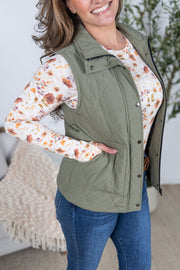 WAREHOUSE Remy Zip Up Vest - Heathered Sage