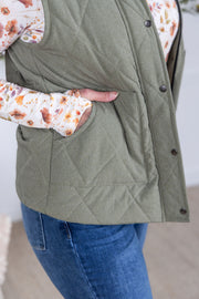 WAREHOUSE Remy Zip Up Vest - Heathered Sage