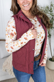 WAREHOUSE Remy Zip Up Vest - Heathered Burgundy