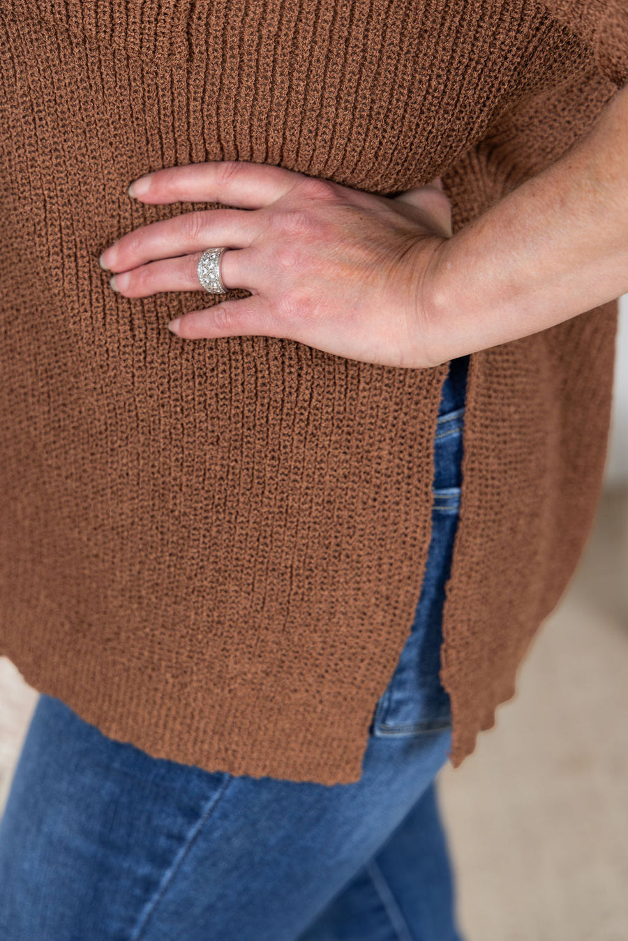 WAREHOUSE Annie Open Knit Top - Brown
