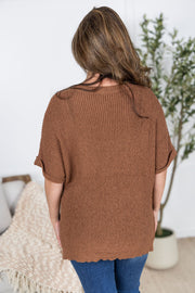 WAREHOUSE Annie Open Knit Top - Brown
