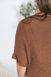 WAREHOUSE Annie Open Knit Top - Brown