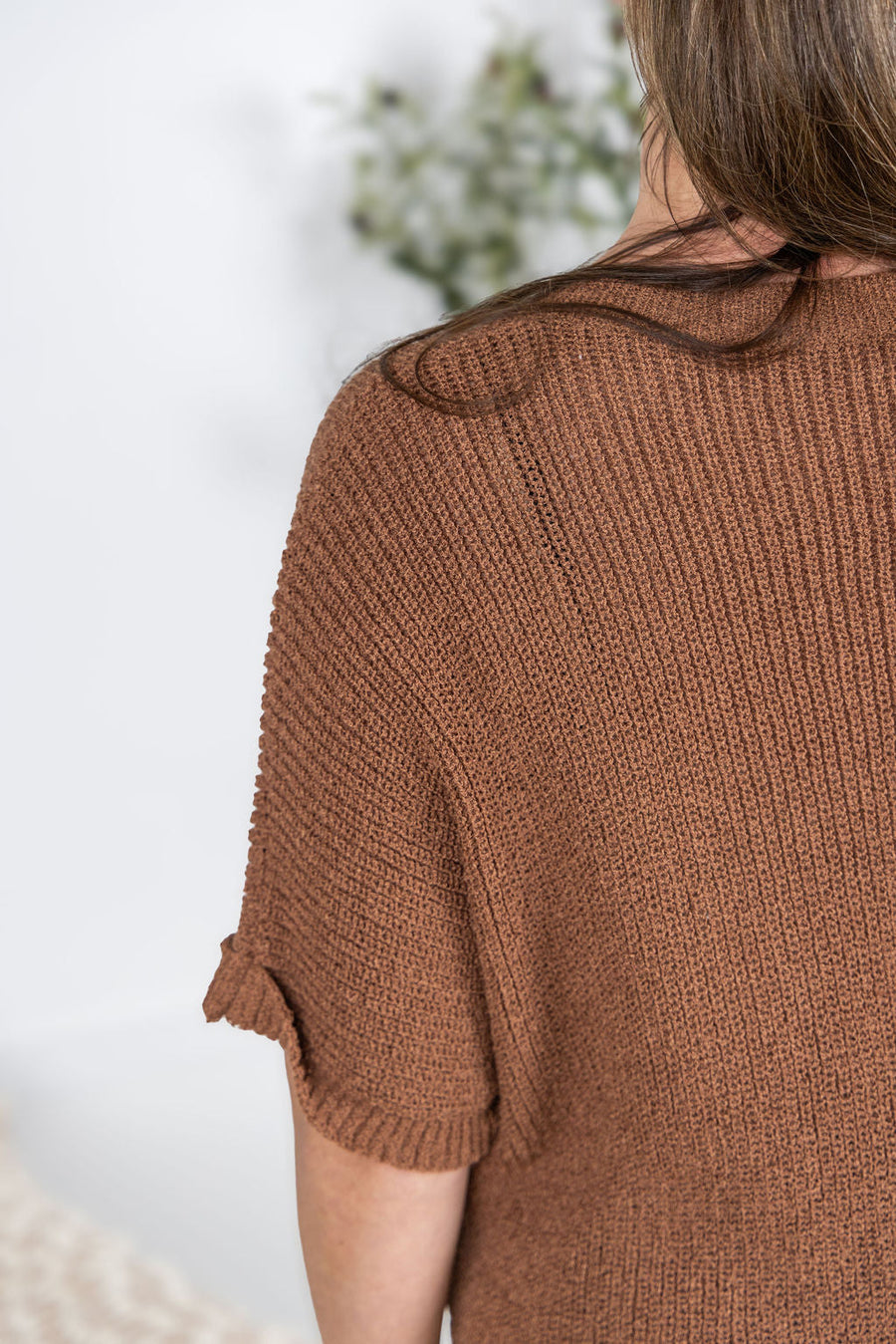 WAREHOUSE Annie Open Knit Top - Brown