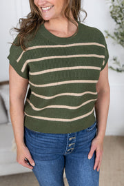 WAREHOUSE Striped Sweater Top - Olive