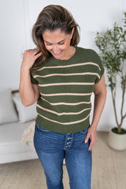 WAREHOUSE Striped Sweater Top - Olive