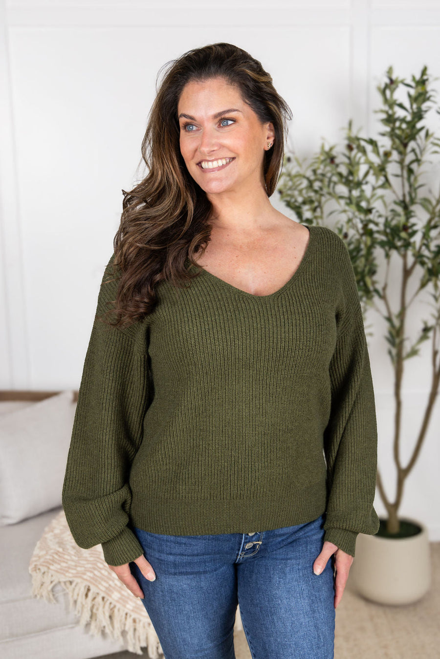 WAREHOUSE Bethany Bow Knit Sweater - Olive