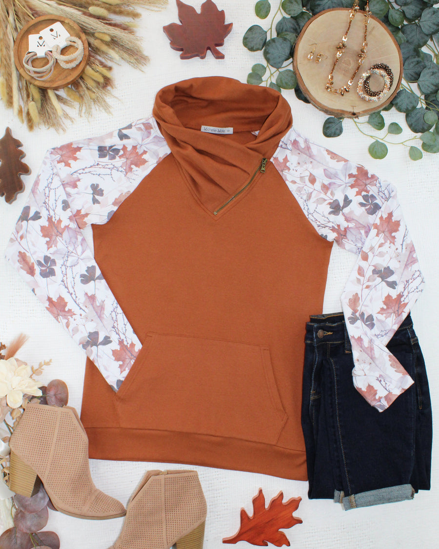 WAREHOUSE ONLY Classic Zoey ZipCowl Sweatshirt - Maple and Fall Foliage