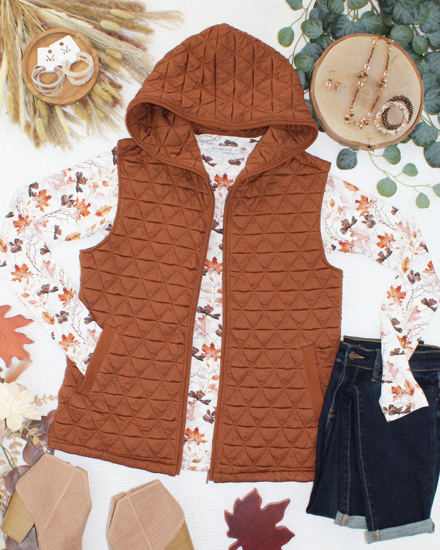 WAREHOUSE ONLY Heather Geometric Hooded Vest - Rust