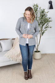 WAREHOUSE Waffle Knit Button Top - Grey