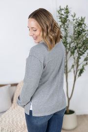 WAREHOUSE Waffle Knit Button Top - Grey