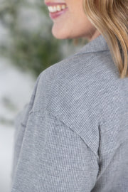 WAREHOUSE Waffle Knit Button Top - Grey