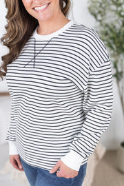 WAREHOUSE Lola Striped Thermal Top - White