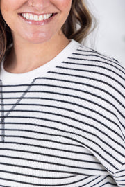 WAREHOUSE Lola Striped Thermal Top - White