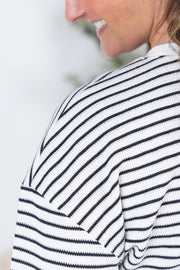 WAREHOUSE Lola Striped Thermal Top - White