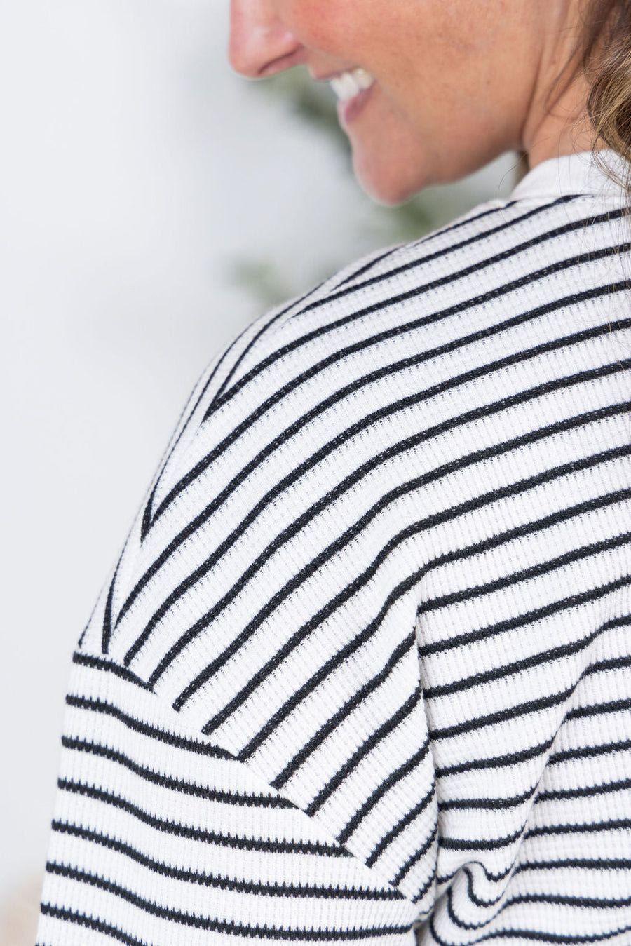 WAREHOUSE Lola Striped Thermal Top - White