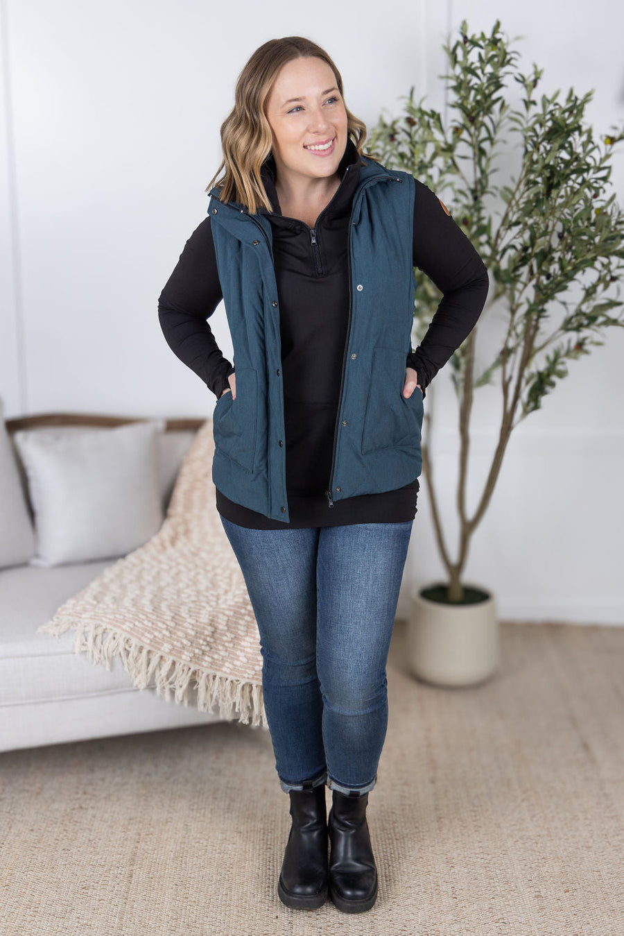 WAREHOUSE Remy Zip Up Vest - Teal